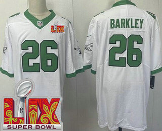 Men's Philadelphia Eagles #26 Saquon Barkley Limited White Alternate Super Bowl LIX Vapor Jersey