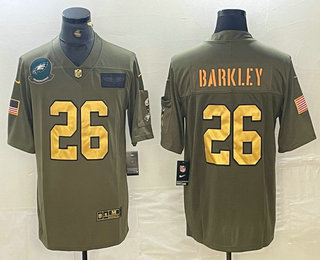 Men's Philadelphia Eagles #26 Saquon Barkley Olive Gold 2019 Salute To Service Stitched NFL Nike Limited Jersey