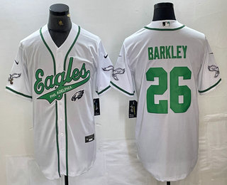 Men's Philadelphia Eagles #26 Saquon Barkley White Cool Base Baseball Stitched Jersey 01