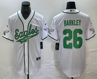 Men's Philadelphia Eagles #26 Saquon Barkley White Cool Base Baseball Stitched Jersey 02