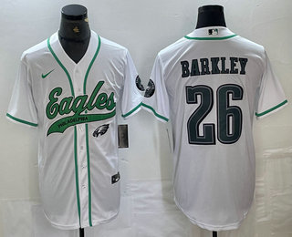 Men's Philadelphia Eagles #26 Saquon Barkley White Cool Base Baseball Stitched Jersey 03