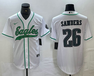 Men's Philadelphia Eagles #26 Saquon Barkley White Cool Base Baseball Stitched Jersey 04