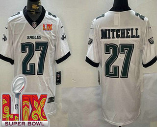 Men's Philadelphia Eagles #27 Quinyon Mitchell Limited White Super Bowl LIX Vapor Jersey