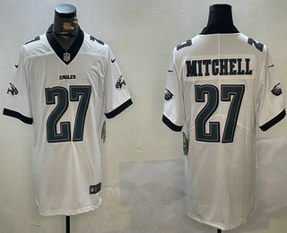 Men's Philadelphia Eagles #27 Quinyon Mitchell White New Logo Vapor Limited Stitched Jersey