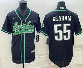 Men's Philadelphia Eagles #55 Brandon Graham Black With Patch Cool Base Stitched Baseball Jersey