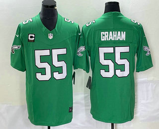 Men's Philadelphia Eagles #55 Brandon Graham Green C Patch 2023 FUSE Vapor Limited Throwback Stitched Jersey