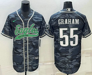 Men's Philadelphia Eagles #55 Brandon Graham Grey Camo With Patch Cool Base Stitched Baseball Jersey