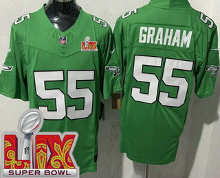 Men's Philadelphia Eagles #55 Brandon Graham Limited Kelly Green Super Bowl LIX FUSE Vapor Jersey