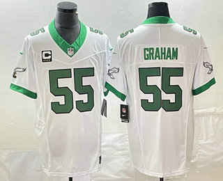 Men's Philadelphia Eagles #55 Brandon Graham White C Patch 2023 FUSE Vapor Limited Throwback Stitched Jersey