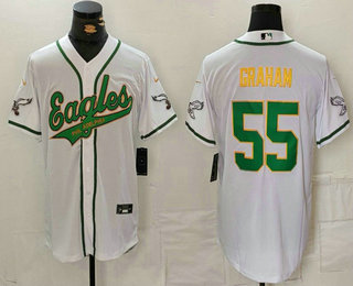 Men's Philadelphia Eagles #55 Brandon Graham White Gold Cool Base Stitched Baseball Jersey