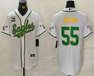 Men's Philadelphia Eagles #55 Brandon Graham White Gold With C Patch Cool Base Stitched Baseball Jersey