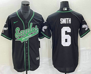 Men's Philadelphia Eagles #6 DeVonta Smith Black Cool Base Stitched Baseball Jersey