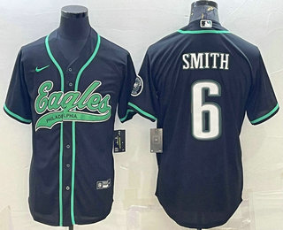 Men's Philadelphia Eagles #6 DeVonta Smith Black With Patch Cool Base Stitched Baseball Jersey