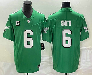 Men's Philadelphia Eagles #6 DeVonta Smith Green C Patch 2023 FUSE Vapor Limited Throwback Stitched Jersey