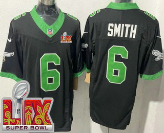 Men's Philadelphia Eagles #6 DeVonta Smith Limited Black Alternate Super Bowl LIX FUSE Vapor Jersey