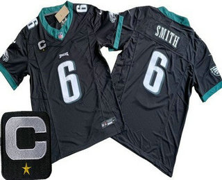 Men's Philadelphia Eagles #6 DeVonta Smith Limited Black C Patch FUSE Vapor Jersey