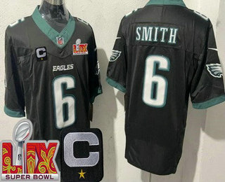 Men's Philadelphia Eagles #6 DeVonta Smith Limited Black C Patch Super Bowl LIX FUSE Vapor Jersey