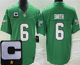 Men's Philadelphia Eagles #6 DeVonta Smith Limited Green Alternate 2023 C Patch FUSE Vapor Jersey