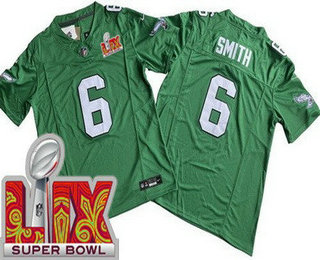 Men's Philadelphia Eagles #6 DeVonta Smith Limited Kelly Green Super Bowl LIX FUSE Vapor Jersey