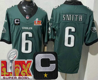 Men's Philadelphia Eagles #6 DeVonta Smith Limited Midnight Green C Patch Super Bowl LIX FUSE Vapor Jersey