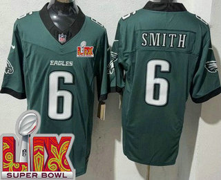 Men's Philadelphia Eagles #6 DeVonta Smith Limited Midnight Green Super Bowl LIX FUSE Vapor Jersey