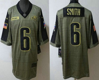 Men's Philadelphia Eagles #6 DeVonta Smith Limited Olive 2021 Salute To Service Jersey