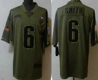 Men's Philadelphia Eagles #6 DeVonta Smith Limited Olive 2022 Salute To Service Jersey