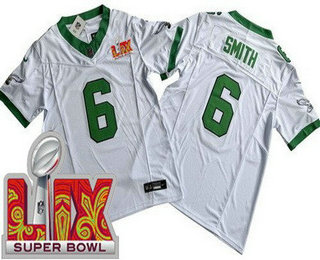 Men's Philadelphia Eagles #6 DeVonta Smith Limited White Alternate Super Bowl LIX FUSE Vapor Jersey