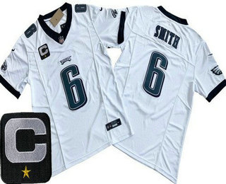 Men's Philadelphia Eagles #6 DeVonta Smith Limited White C Patch FUSE Vapor Jersey