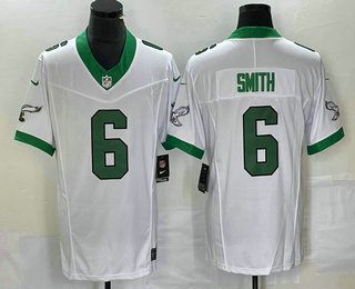 Men's Philadelphia Eagles #6 DeVonta Smith White 2023 FUSE Vapor Limited Throwback Stitched Jersey