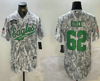 Men's Philadelphia Eagles #62 Jason Kelce Arctic Camo 2024 Salute to Service Stitched Baseball Jersey