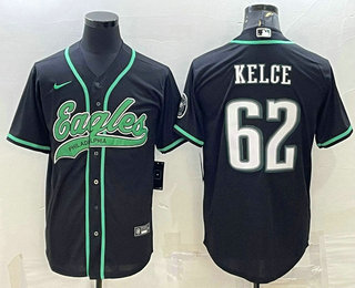 Men's Philadelphia Eagles #62 Jason Kelce Black With Patch Cool Base Stitched Baseball Jersey