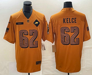 Men's Philadelphia Eagles #62 Jason Kelce Brown 2023 Salute To Service Limited Stitched Jersey