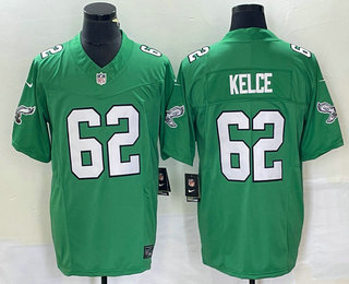 Men's Philadelphia Eagles #62 Jason Kelce Green 2023 FUSE Vapor Limited Throwback Stitched Jersey