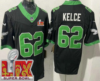 Men's Philadelphia Eagles #62 Jason Kelce Limited Black Alternate Super Bowl LIX FUSE Vapor Jersey