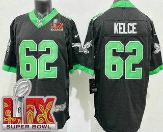 Men's Philadelphia Eagles #62 Jason Kelce Limited Black Alternate Super Bowl LIX Vapor Jersey