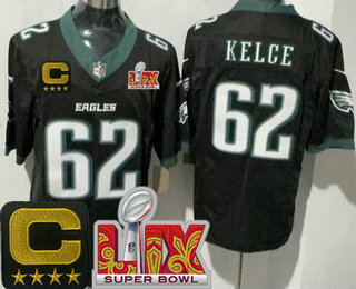 Men's Philadelphia Eagles #62 Jason Kelce Limited Black C Patch Super Bowl LIX FUSE Vapor Jersey