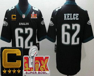 Men's Philadelphia Eagles #62 Jason Kelce Limited Black C Patch Super Bowl LIX Vapor Jersey