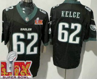 Men's Philadelphia Eagles #62 Jason Kelce Limited Black Super Bowl LIX FUSE Vapor Jersey