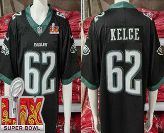 Men's Philadelphia Eagles #62 Jason Kelce Limited Black Super Bowl LIX Vapor Jersey