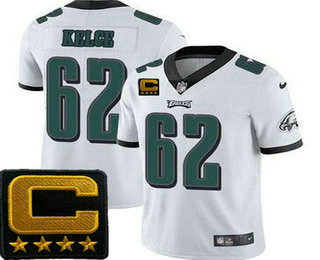 Men's Philadelphia Eagles #62 Jason Kelce Limited C Patch White Vapor Jersey