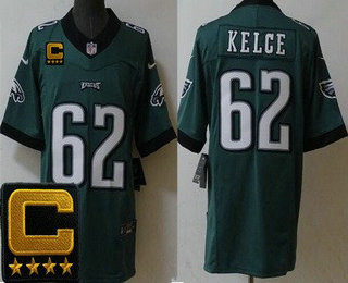 Men's Philadelphia Eagles #62 Jason Kelce Limited Green C Patch FUSE Vapor Jersey