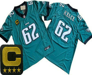 Men's Philadelphia Eagles #62 Jason Kelce Limited Green C Patch FUSE Vapor Jersey