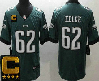 Men's Philadelphia Eagles #62 Jason Kelce Limited Green C Patch Vapor Jersey