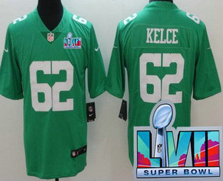 Men's Philadelphia Eagles #62 Jason Kelce Limited Green Rush Super Bowl LVII Vapor Jersey