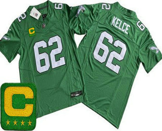 Men's Philadelphia Eagles #62 Jason Kelce Limited Kelly Green C Patch FUSE Vapor Jersey