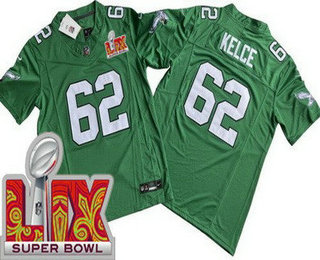 Men's Philadelphia Eagles #62 Jason Kelce Limited Kelly Green Super Bowl LIX FUSE Vapor Jersey