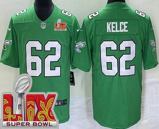 Men's Philadelphia Eagles #62 Jason Kelce Limited Kelly Green Super Bowl LIX Vapor Jersey