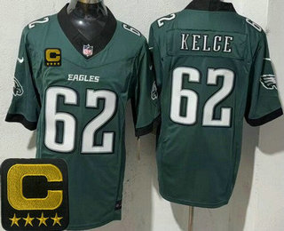 Men's Philadelphia Eagles #62 Jason Kelce Limited Midnight Green C Patch FUSE Vapor Jersey