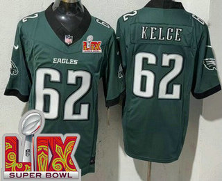 Men's Philadelphia Eagles #62 Jason Kelce Limited Midnight Green Super Bowl LIX FUSE Vapor Jersey